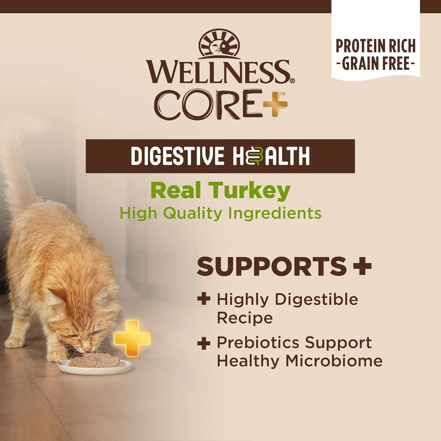 Wellness CORE+ Digestive Health Pate Adult Wet Cat Food, Natural, Protein-Rich, Grain Free (Turkey) - Image 3