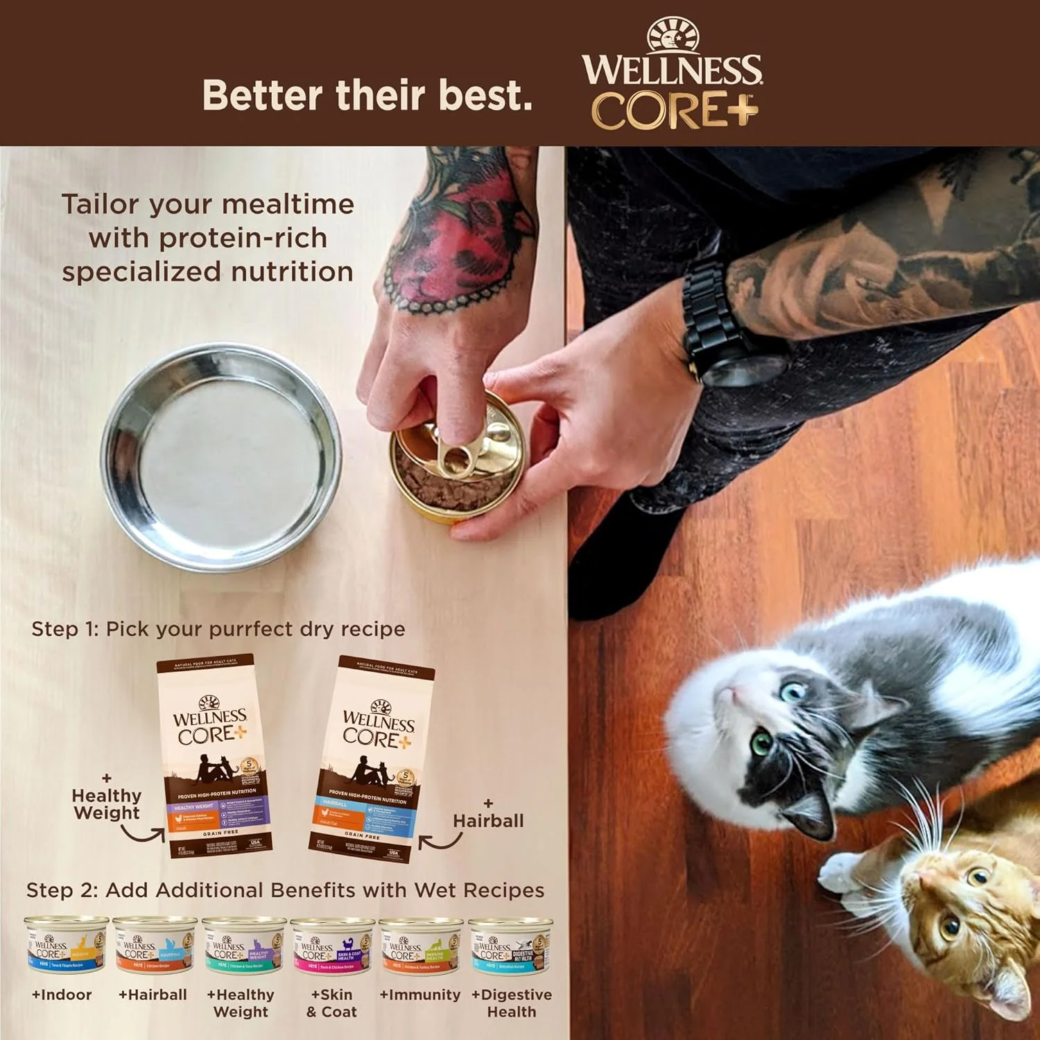 Wellness CORE+ Hairball Adult Dry Cat Food for Indoor & Outdoor Cats, Grain Free, Natural, Chicken and Chicken Meal - Image 7