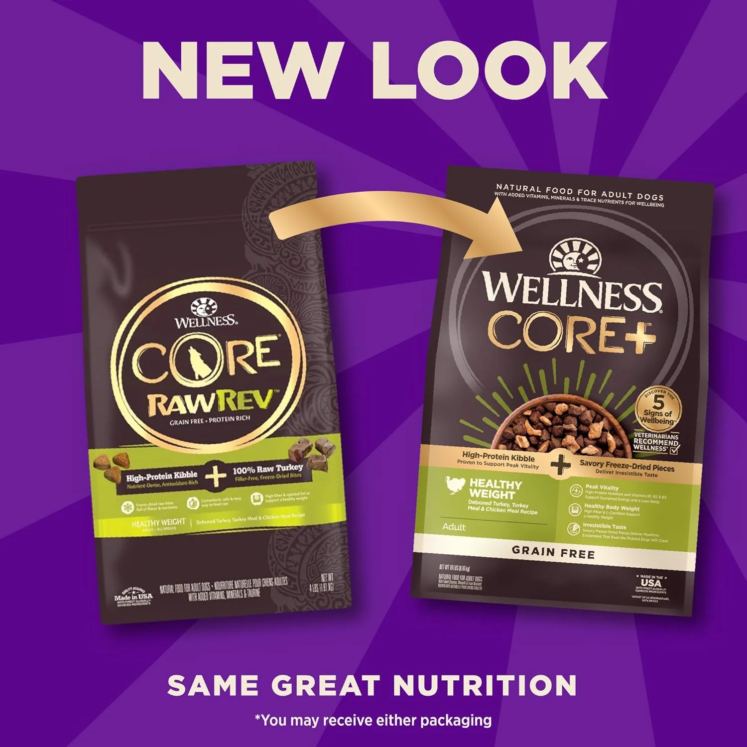 Wellness CORE+ (Formerly RawRev) Grain Free Natural Dry Dog Food, Healthy Weight Deboned Turkey & Chicken with Freeze Dried Turkey Recipe - Image 3