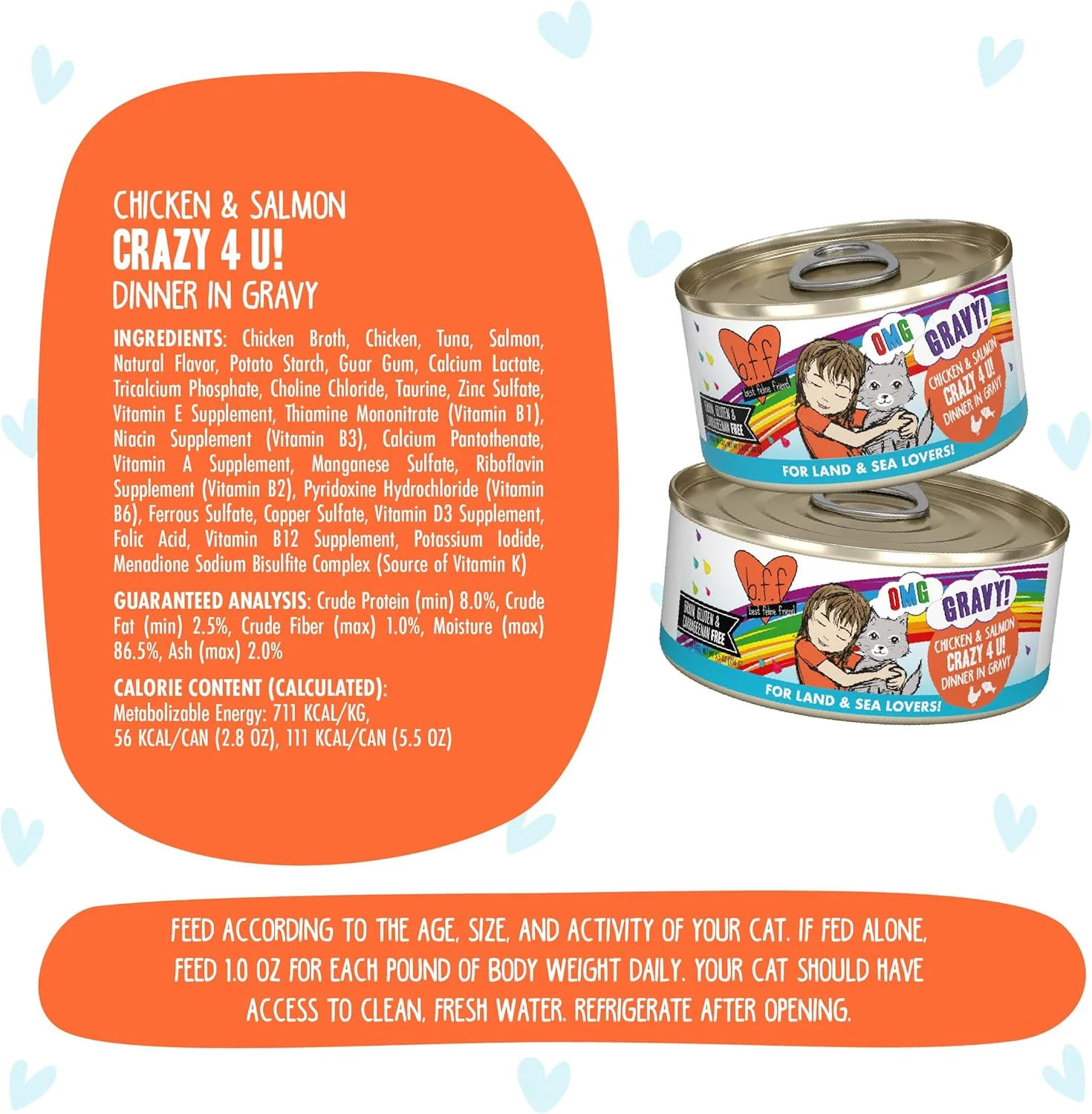 Weruva B.F.F. OMG - Best Feline Friend Oh My Gravy! Grain-Free Wet Cat Food Cans, Crazy 4 U! Chicken & Salmon (Pack of 8) - Image 3
