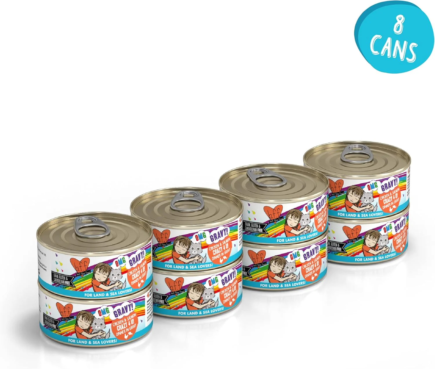 Weruva B.F.F. OMG - Best Feline Friend Oh My Gravy! Grain-Free Wet Cat Food Cans, Crazy 4 U! Chicken & Salmon (Pack of 8) - Image 5