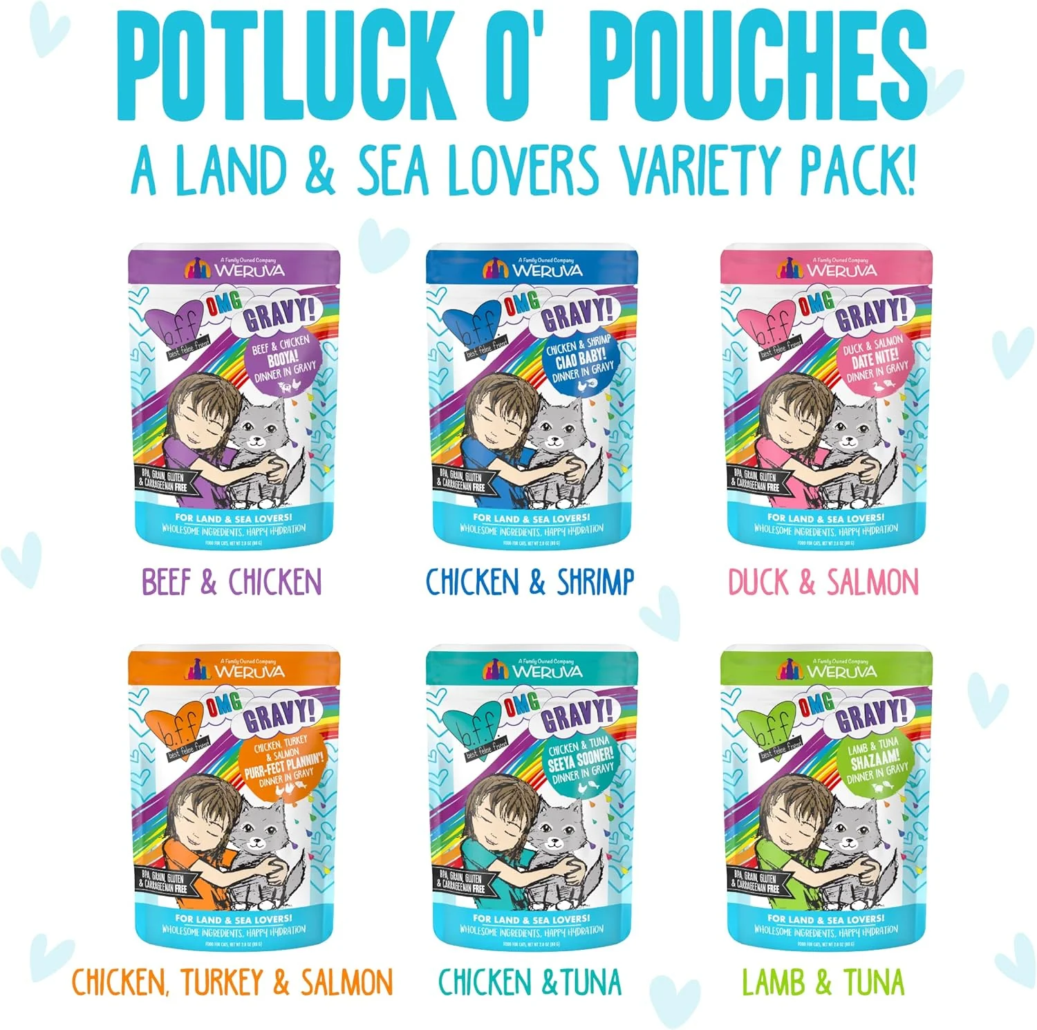 Weruva B.F.F. OMG - Best Feline Friend Oh My Gravy!, Variety Pack, Potluck O' Pouches, Wet Cat Food - Image 6