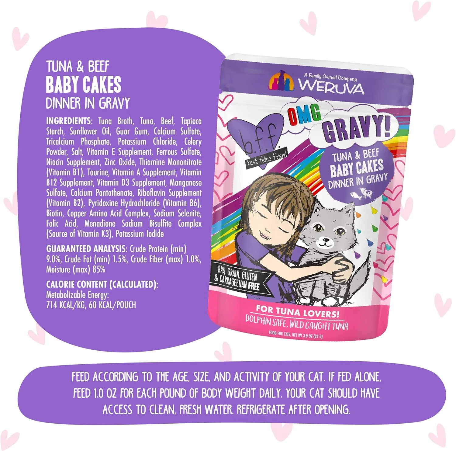 Weruva B.F.OMG - Best Feline Friend Oh My Gravy!, Tuna & Beef Baby Cakes with Tuna & Beef in Gravy Cat Food - Image 5