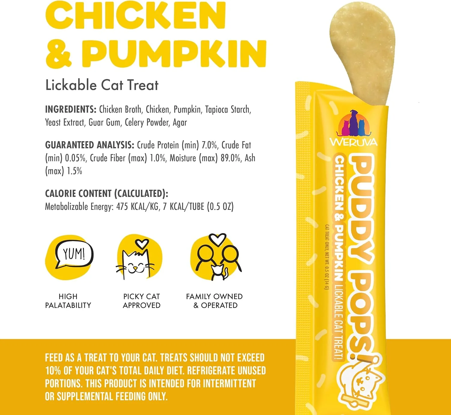 Weruva Puddy Pops, Chicken and Pumpkin Lickable Cat Treats 0.5oz Tube, Pack of 5 - Image 3