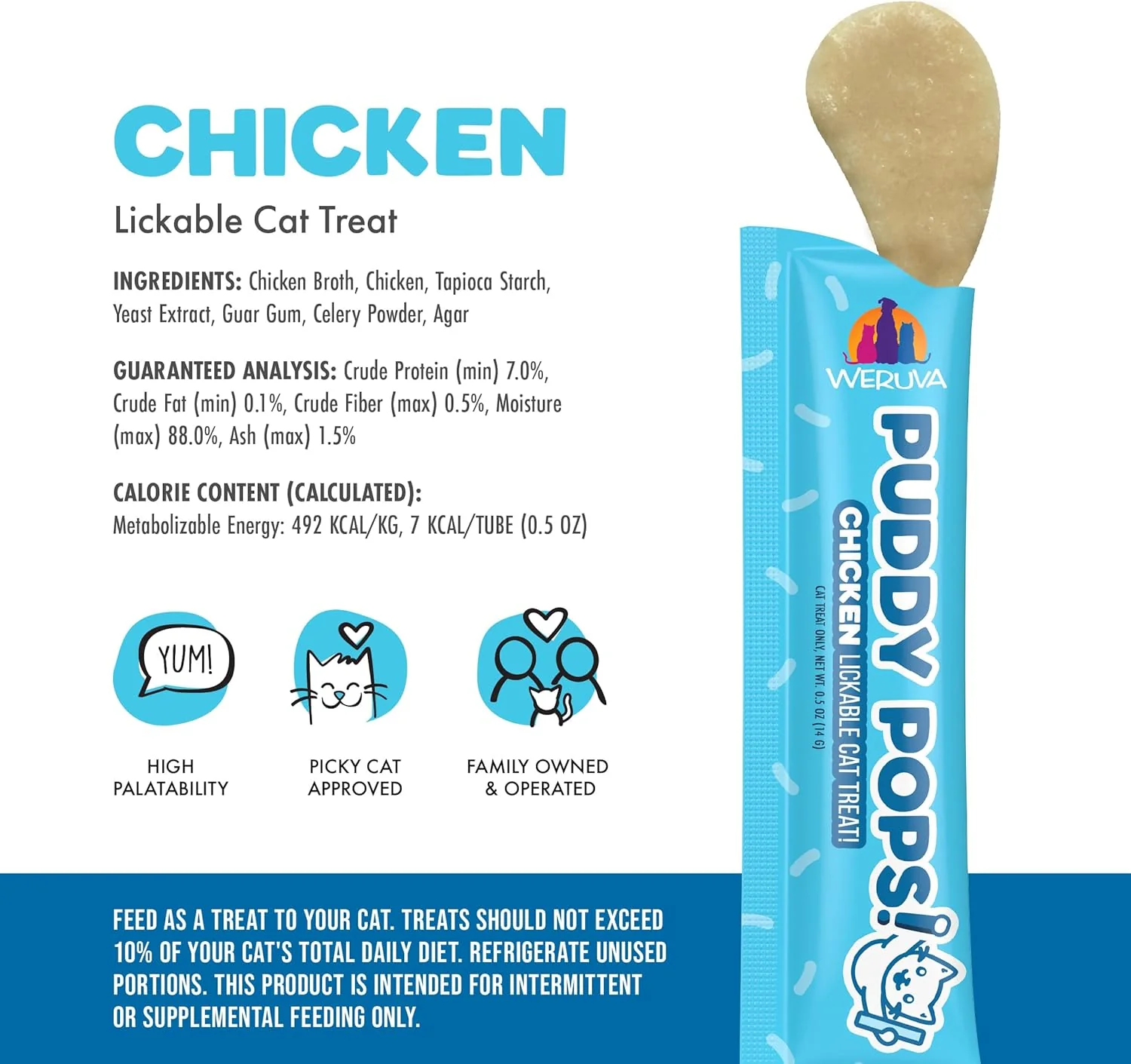 Weruva Puddy Pops, Chicken Lickable Cat Treats 0.5oz Tube, Pack of 5 - Image 3