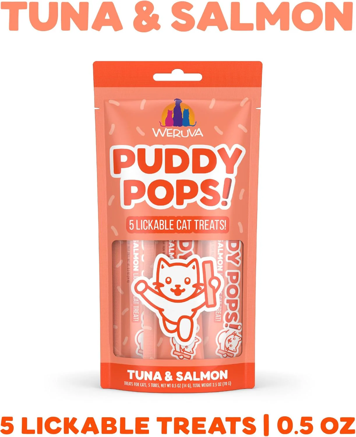 Weruva Puddy Pops, Tuna and Salmon Lickable Cat Treats 0.5oz Tube, Pack of 5 - Image 2