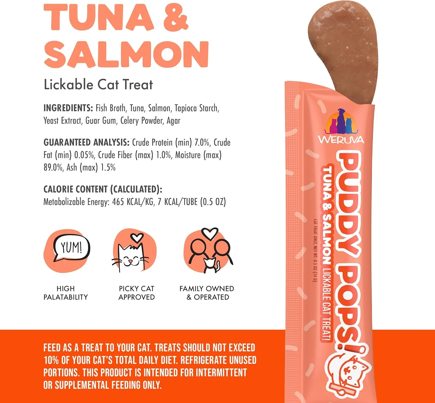 Weruva Puddy Pops, Tuna and Salmon Lickable Cat Treats 0.5oz Tube, Pack of 5 - Image 3