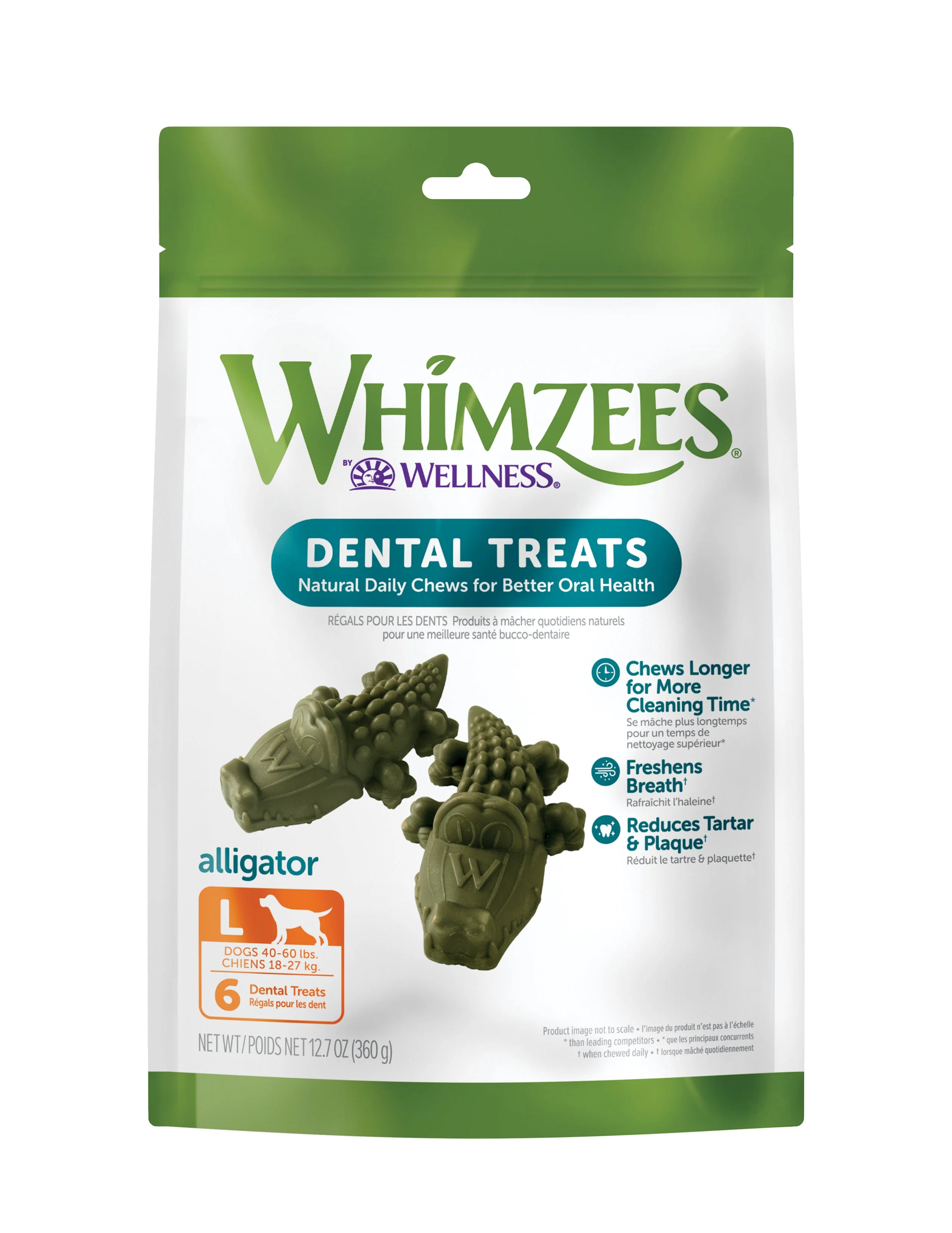 Whimzees Wellness Alligator Dog Dental Treats, Natural Chews, Large Size