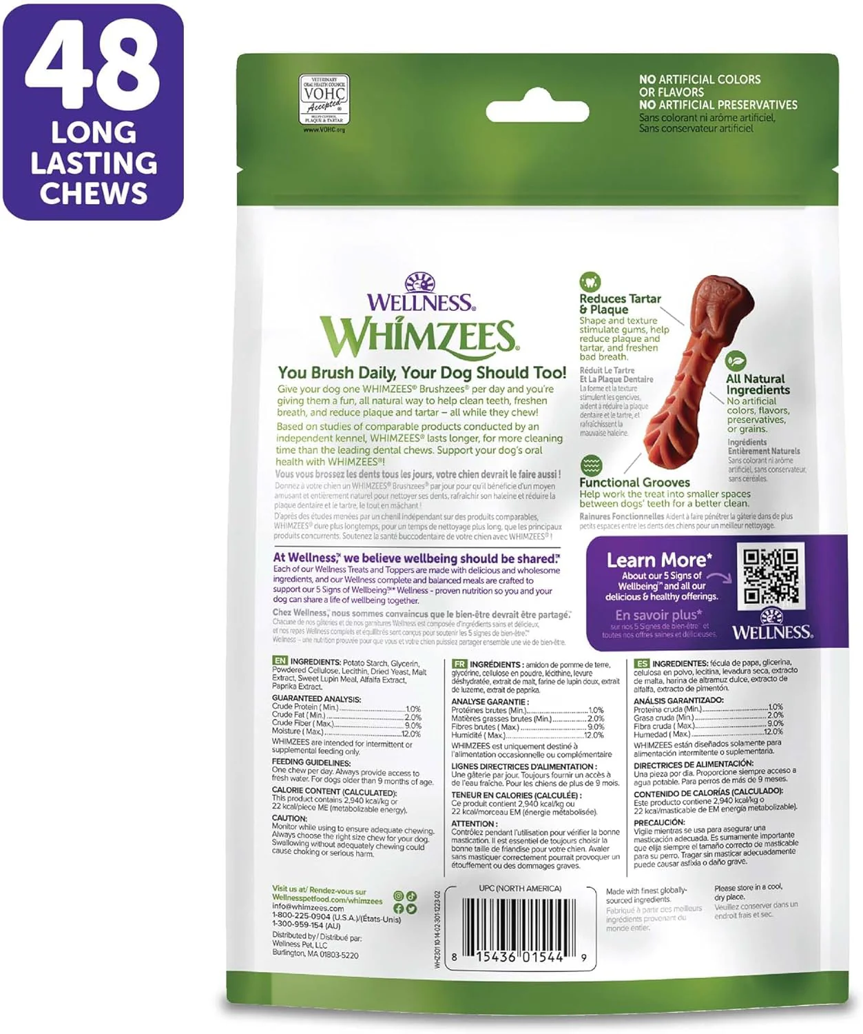 Wellness WHIMZEES Brushzees Dog Dental Treats, Natural Chews, Extra Small Size Stick - Image 2