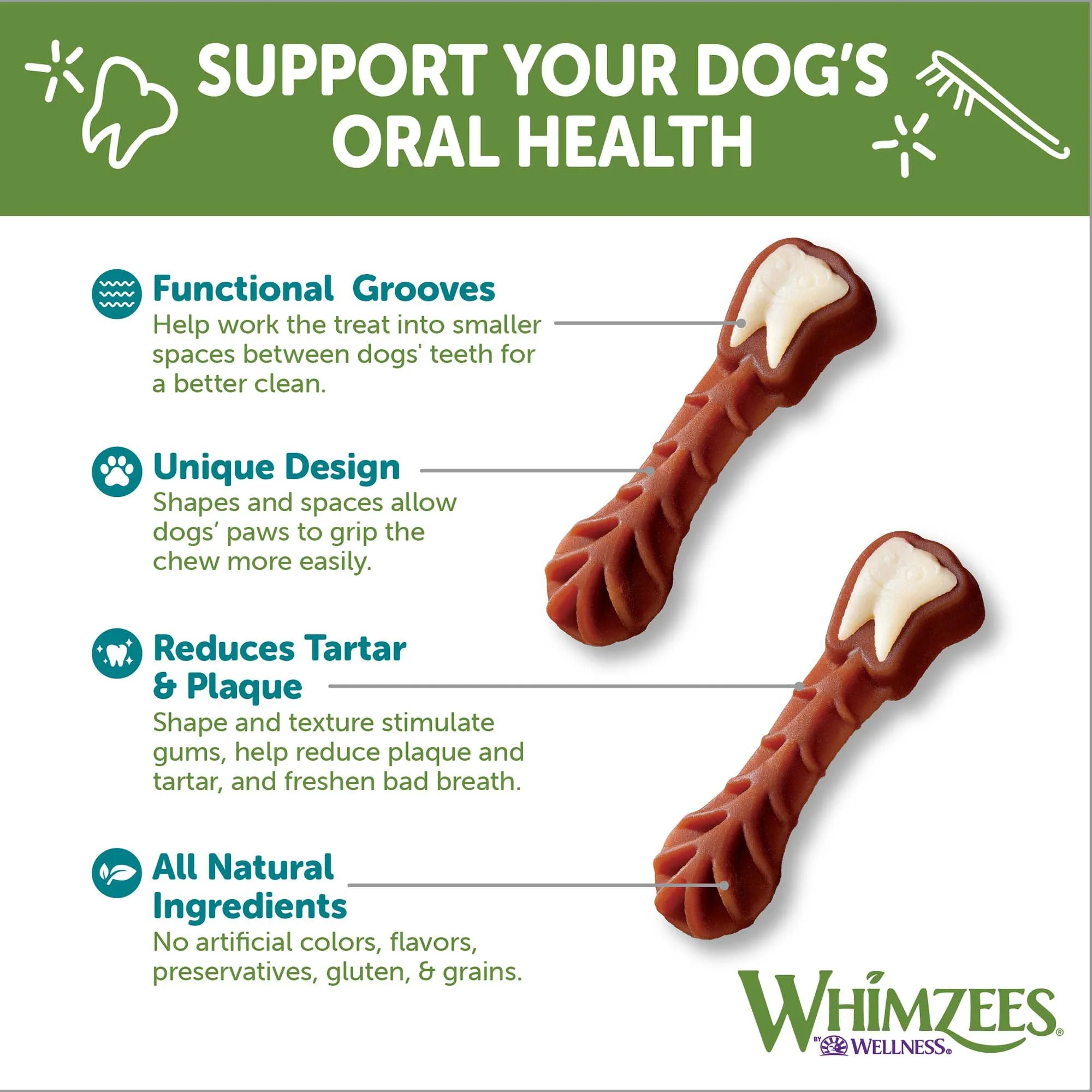 Whimzees Wellness Brushzees Dog Dental Treats, Natural Chews, Large Size Stick - Image 4