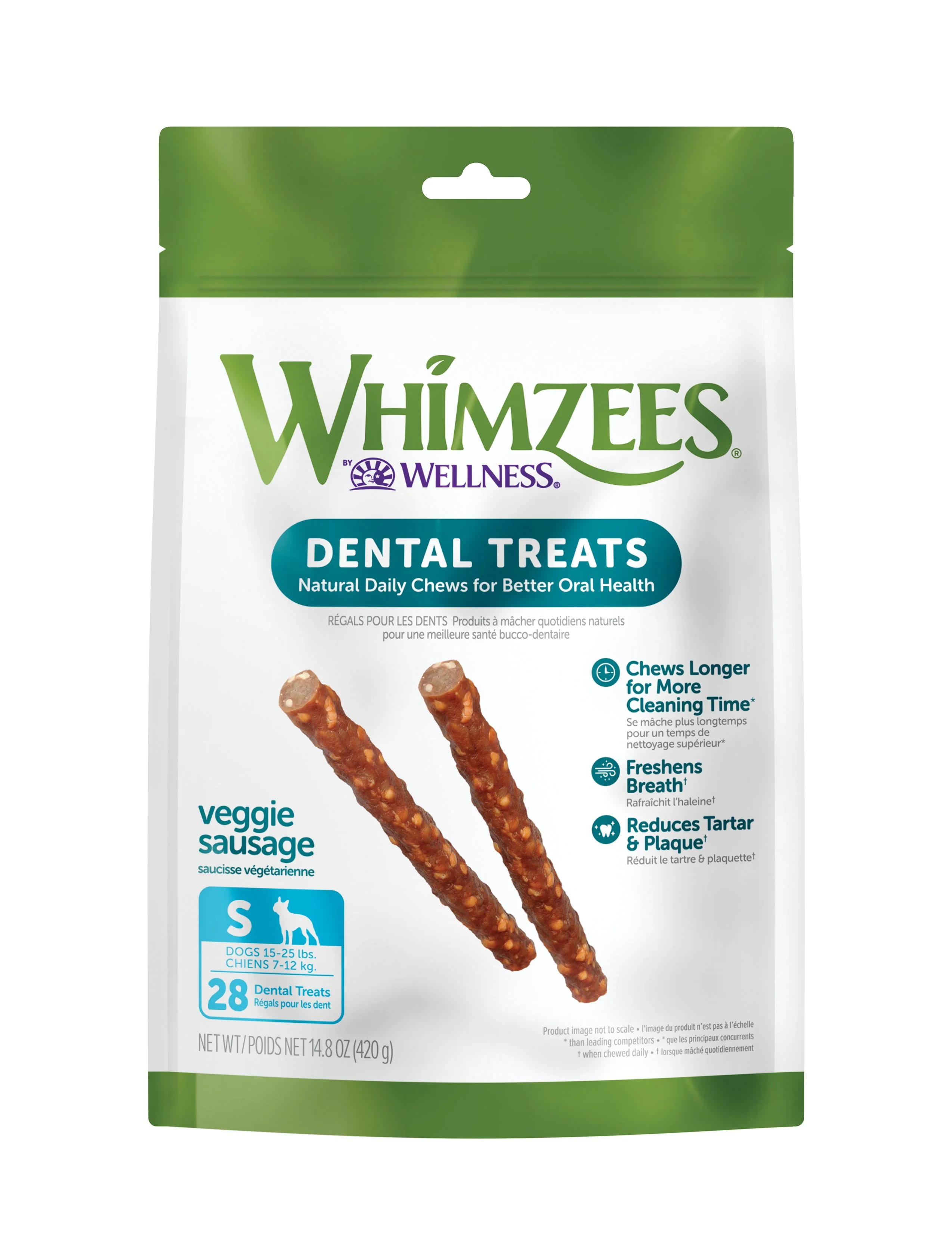 Wellness WHIMZEES Veggie Sausage Dog Dental Treats, Natural Chews, Small Size Stick