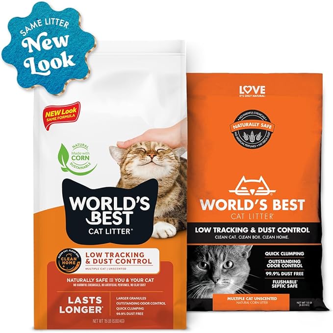 WORLD'S BEST CAT LITTER Low Tracking & Dust Control Multiple Cat Unscented 15-Pounds - Natural Ingredients, Quick Clumping, Flushable & Made in USA - Long-Lasting Odor Control & Easy Scooping - Image 4