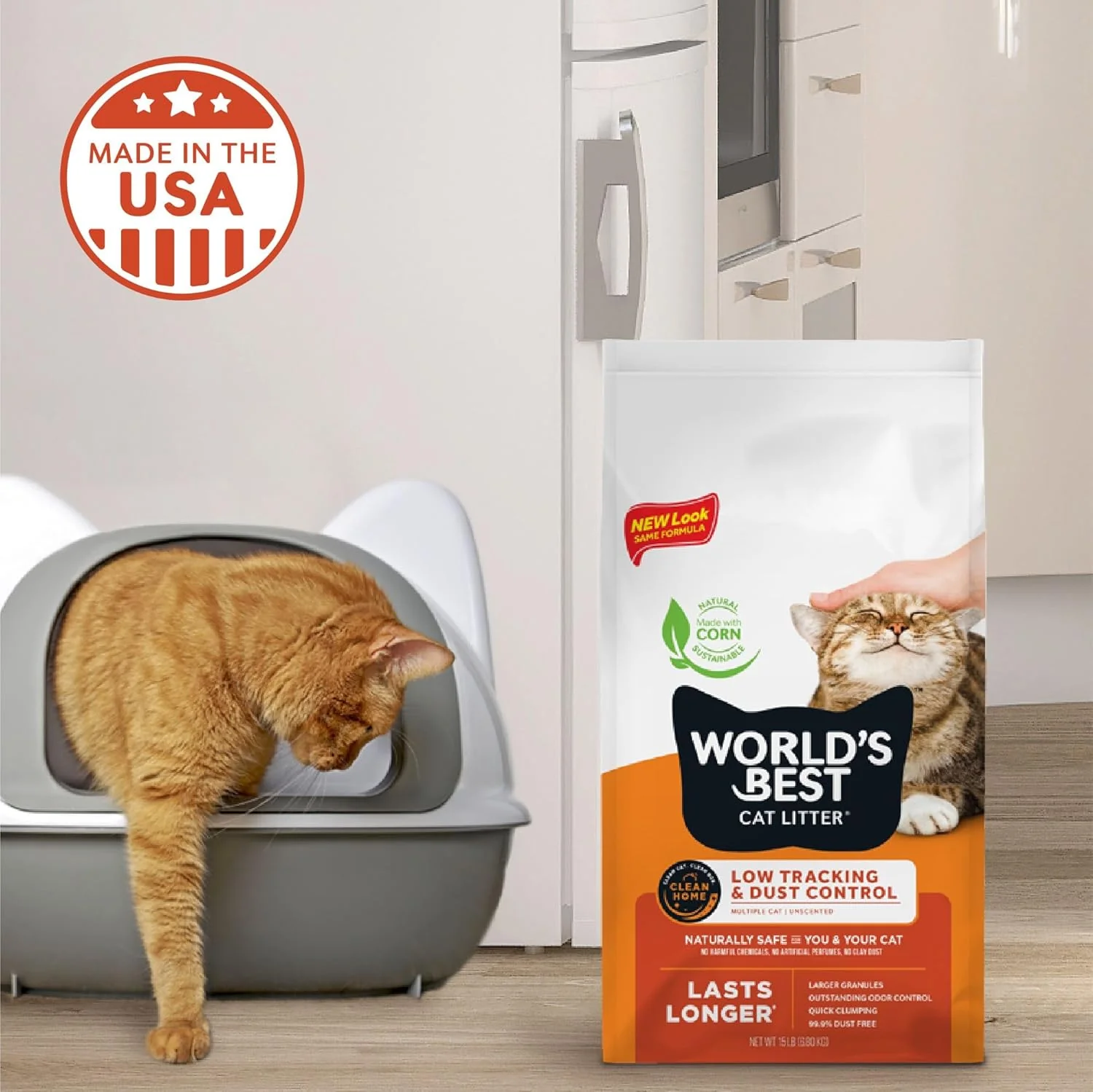 WORLD'S BEST CAT LITTER Low Tracking & Dust Control Multiple Cat Unscented 15-Pounds - Natural Ingredients, Quick Clumping, Flushable & Made in USA - Long-Lasting Odor Control & Easy Scooping - Image 9