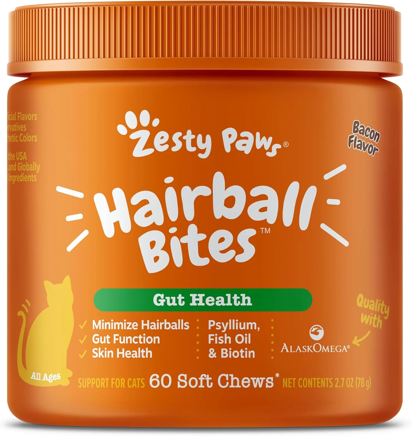 Zesty Paws Hairball Bites for Cats - Cat Furball Support - Functional Supplement with Omega 3 Fish Oil EPA & DHA + Zinc, Biotin & Psyllium Husk - Supports Gut & Skin Health - 60 Count - Image 4