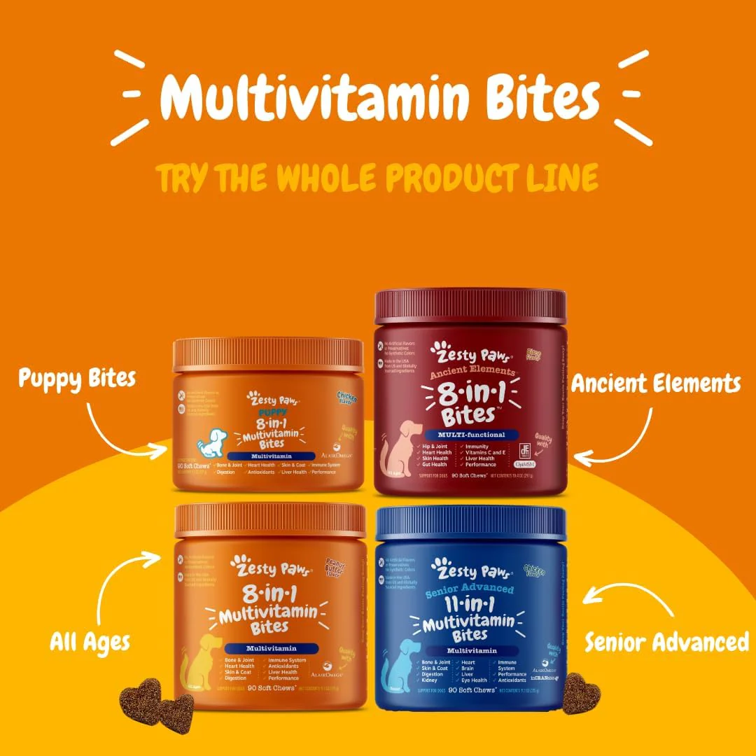 Zesty Paws Multivitamin Treats for Dogs - Glucosamine Chondroitin for Joint Support + Digestive Enzymes & Probiotics - Grain Free Dog Vitamin for Skin & Coat + Immune Health - Chicken Flavor - 90ct - Image 5