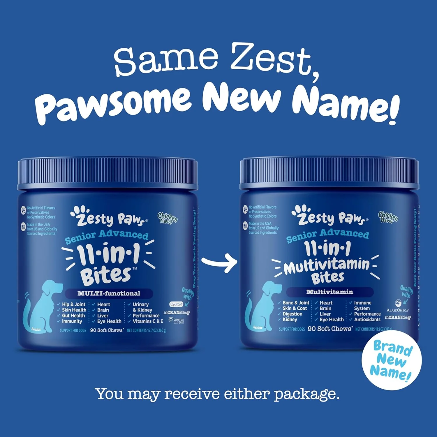 Zesty Paws Senior Dog Multivitamin Treats - Glucosamine for Dogs + Digestive Enzymes & Probiotics - Grain Free Dog Vitamins and Supplements for Skin & Coat + Immune Health Chicken - Advanced - 90ct - Image 4