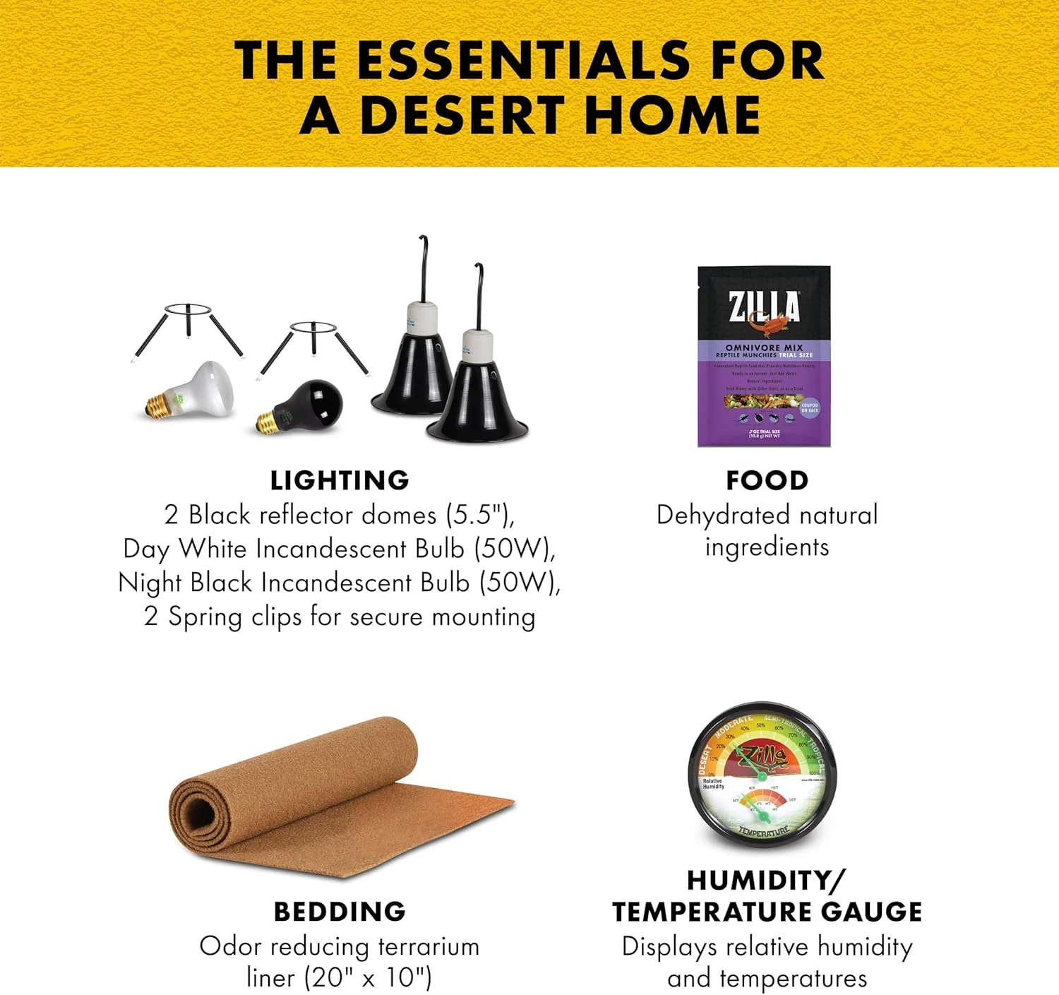 Zilla Desert Habitat Accessory Kit, Starter Kit for Reptiles, Easy Start for Desert-Dwelling Reptiles, Includes Lighting, Bedding and Food, Ideal for Size 10G Terrariums - Image 3