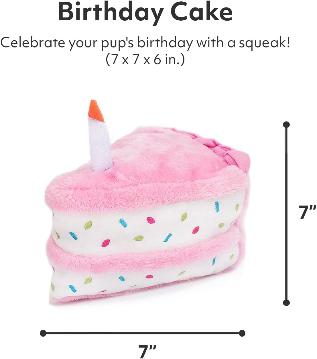 ZippyPaws Birthday Gifts for Dogs - Pink Birthday Cake Slice, Plush Squeaky Dog Toy, Dog Birthday Party Supplies for Boys & Girls - Image 3