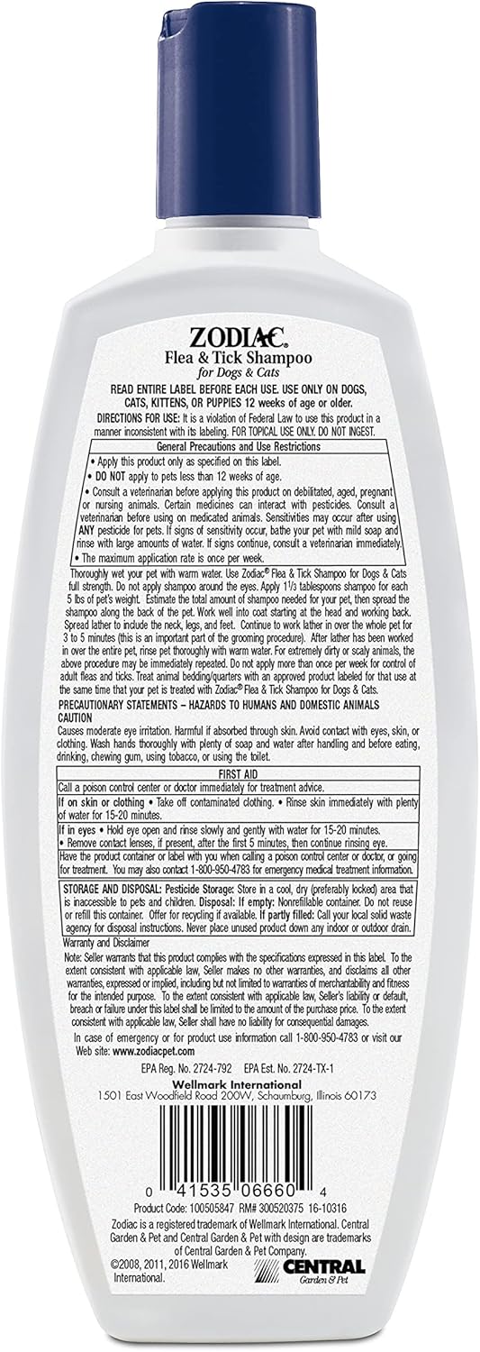 Zodiac Flea & Tick Shampoo for Dogs & Cats, 12-ounce - Image 2