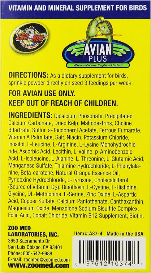 Zoo Med Laboratories Bzma374 Avian Plus Bird Vitamins, 4 oz - Image 7